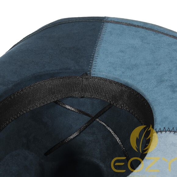 5856 Denim Cowboy Hat For Women Men Big Brim Suede Patchwork Cowgirl Hat - Picture 6 of 6